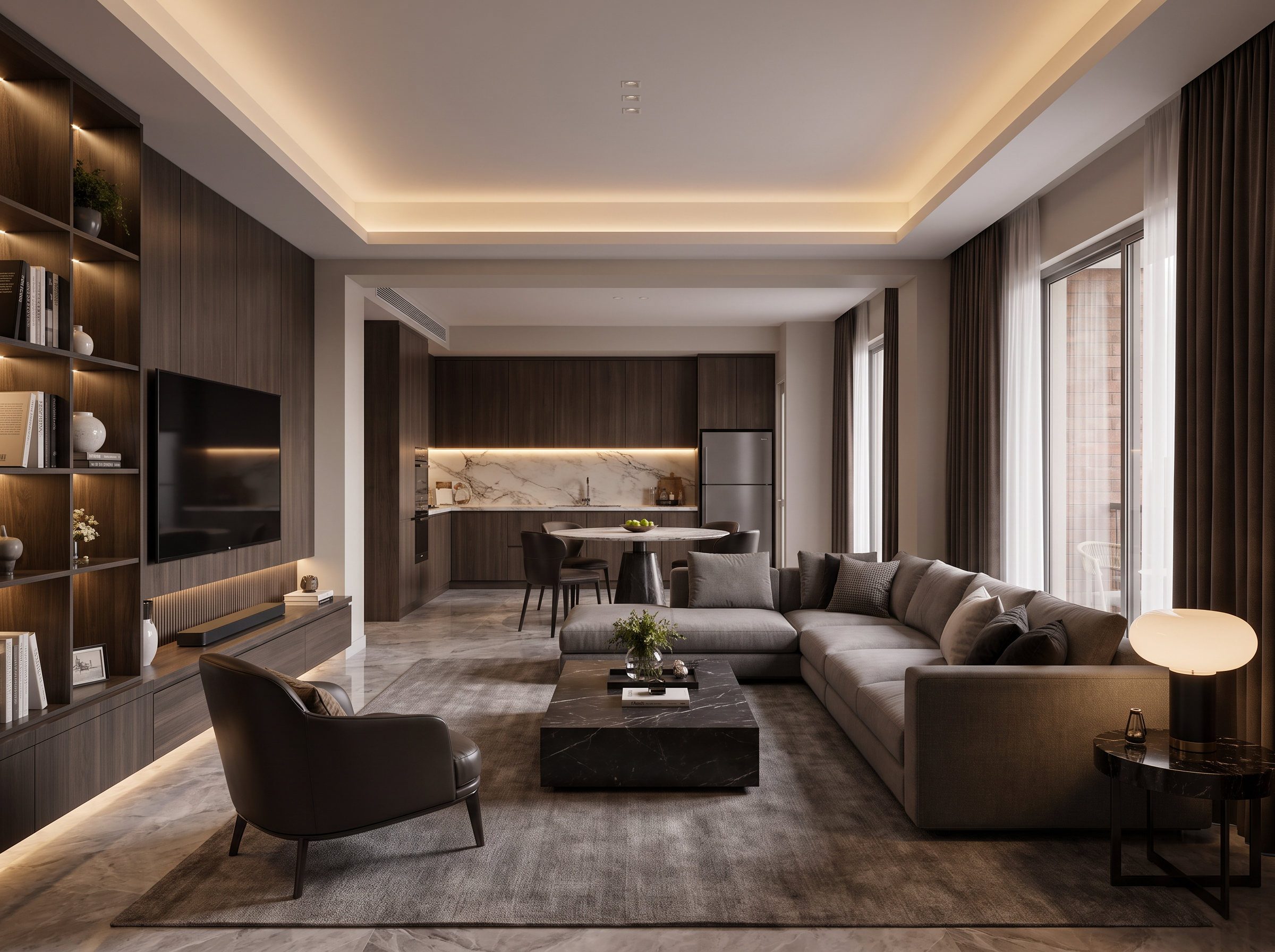 Original living room used as the baseline for four targeted recoloring previews