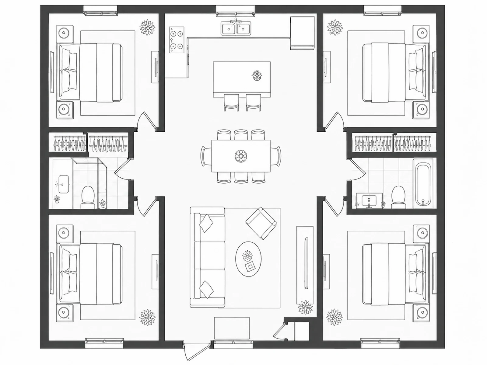 Clear top-down 2D apartment floor plan before conversion