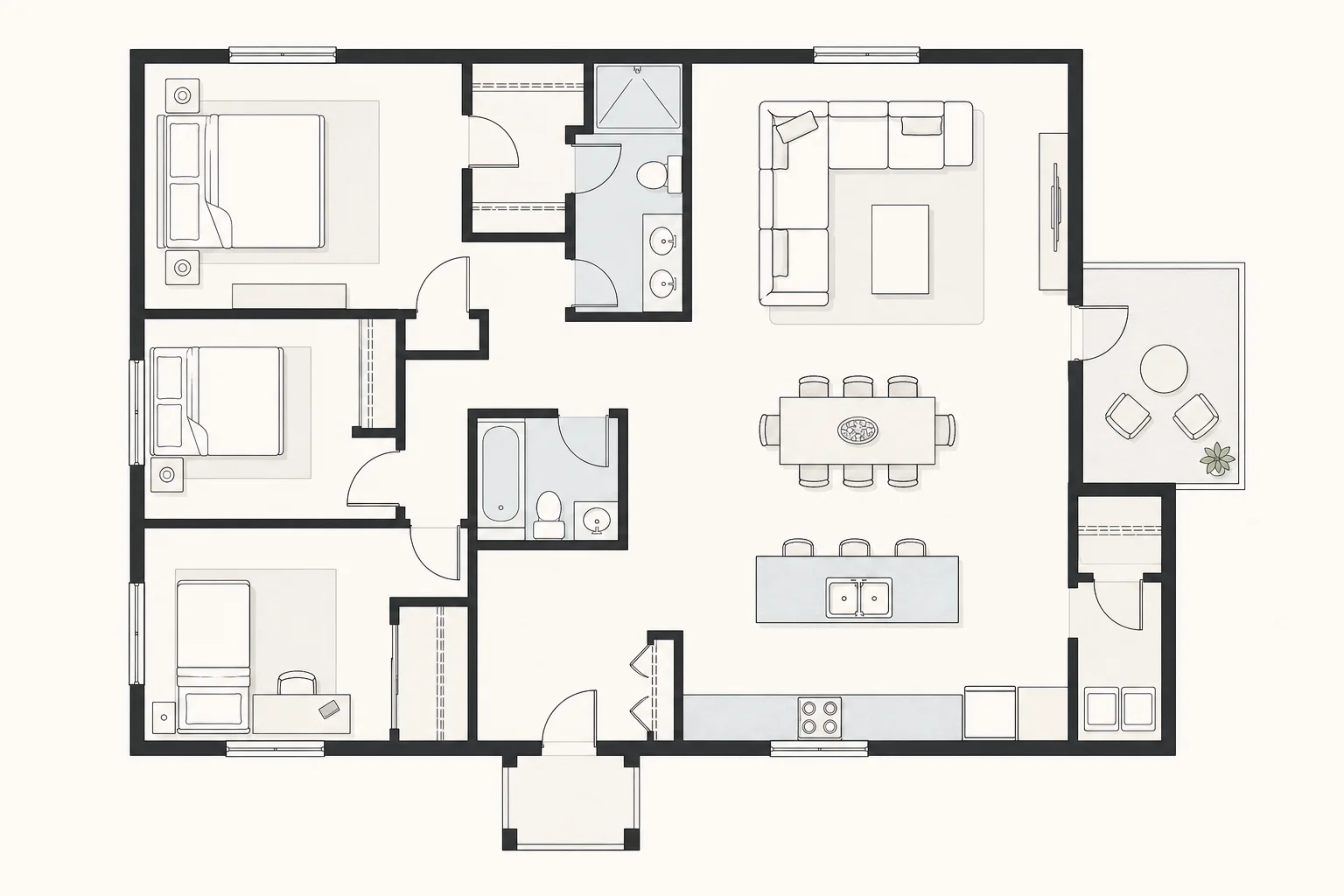 Detailed residential 2D floor plan for home and apartment planning