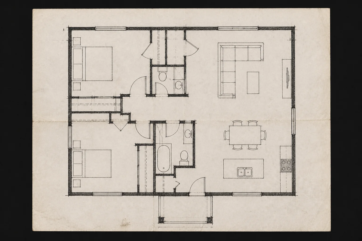 Hand-drawn apartment floor plan used as the starting reference